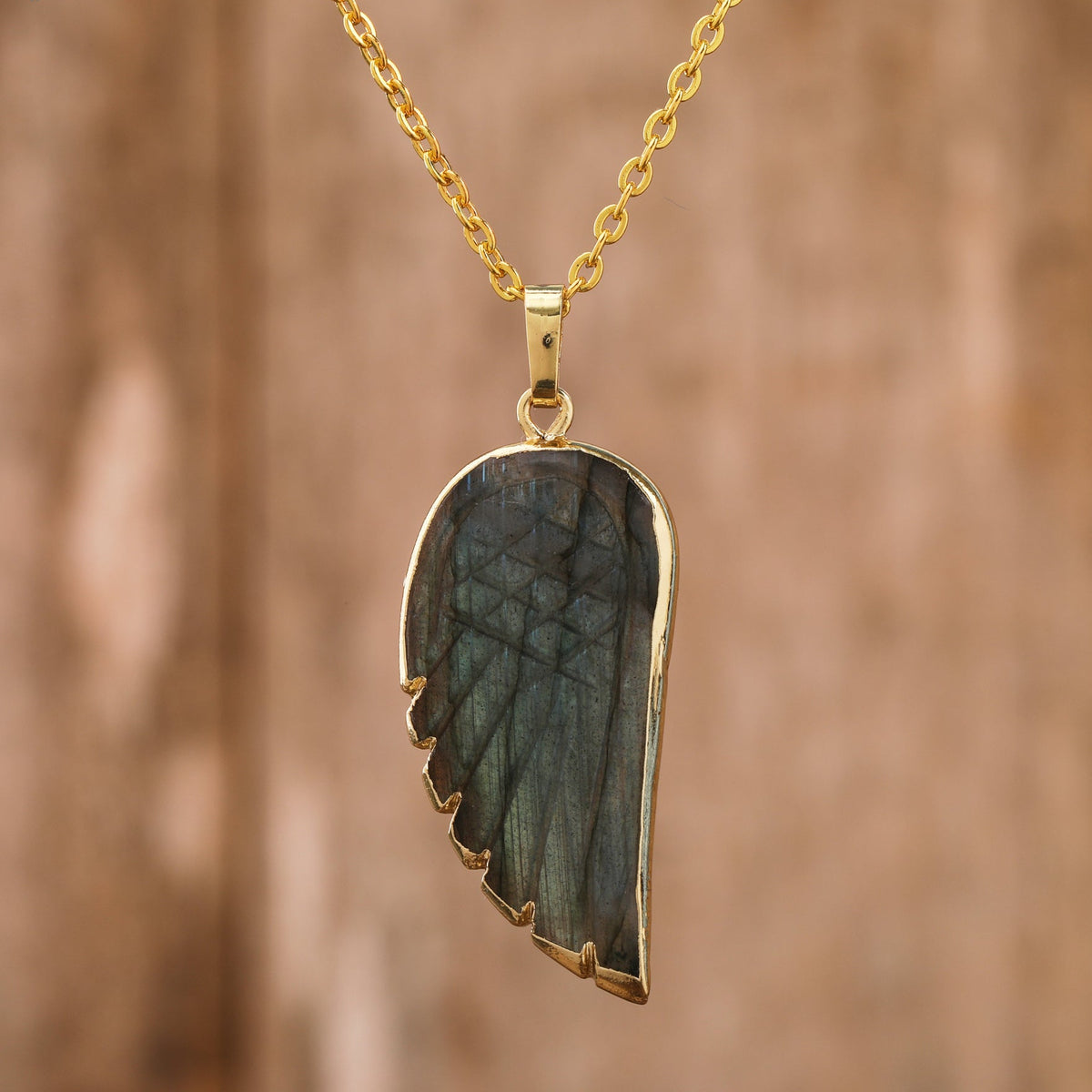 18K Gold Plated Angel Wing Natural Stone Necklaces