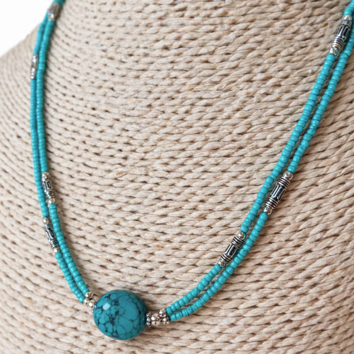 Collar nepalí extrafino de dos hilos - Turquesa y lapislázuli - Equilibrio, sabiduría e intuición