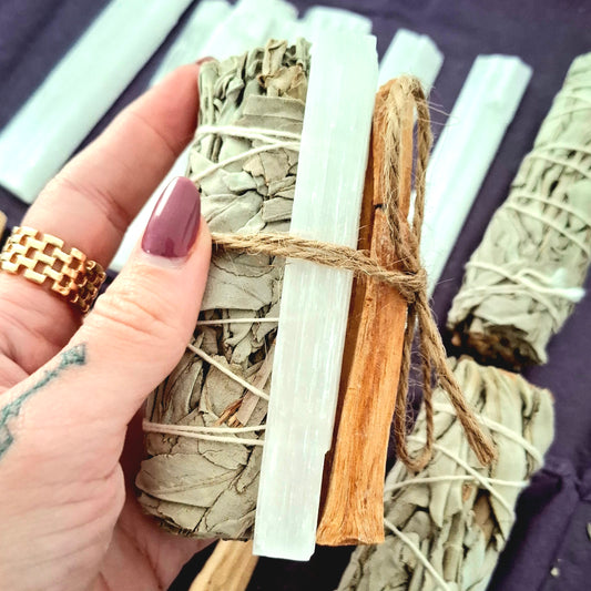 Kit de purificación: Salvia Blanca + Palo Santo + Selenita