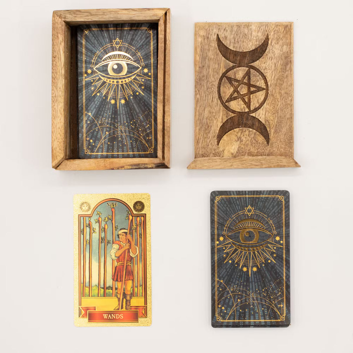Caja de Tarot de Madera con Soporte para Cartas