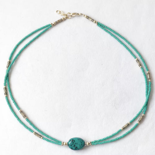 Collar nepalí extrafino de dos hilos - Turquesa y lapislázuli - Equilibrio, sabiduría e intuición