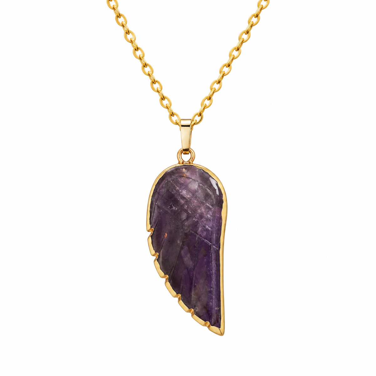 Colar Asa de Anjo de Ametista Natural Banhado a Ouro 18K
