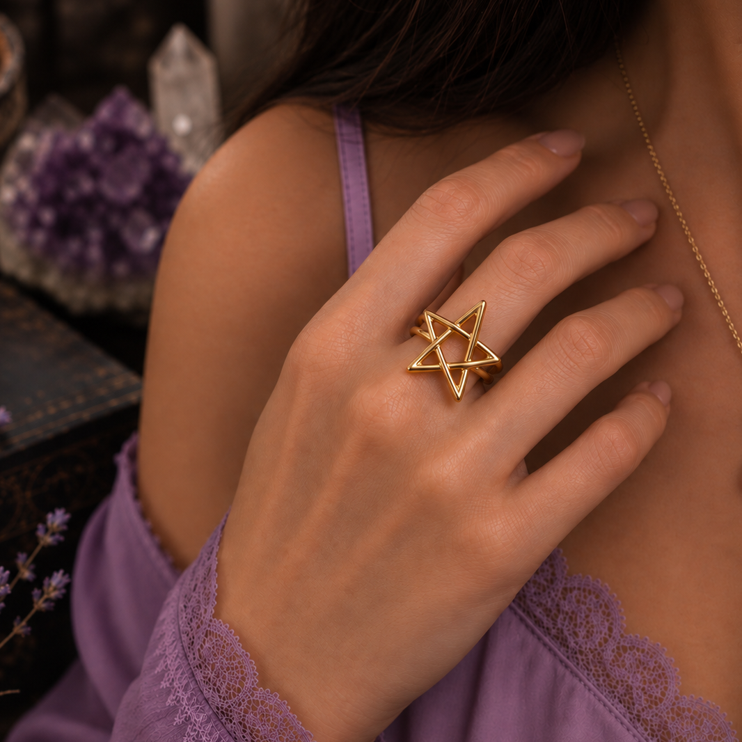 Anillo Pentagrama de Acero Inoxidable - Protección y Magia