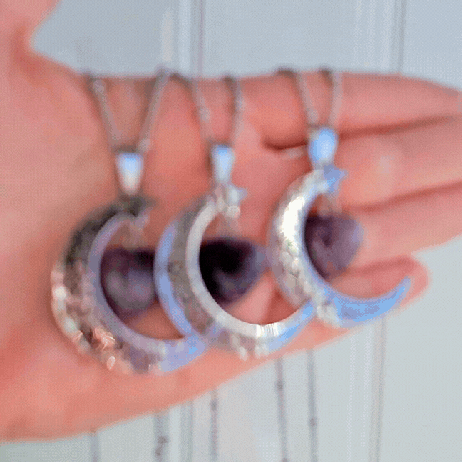 Moon Charm Necklace with Amethyst - Protection and Intuition