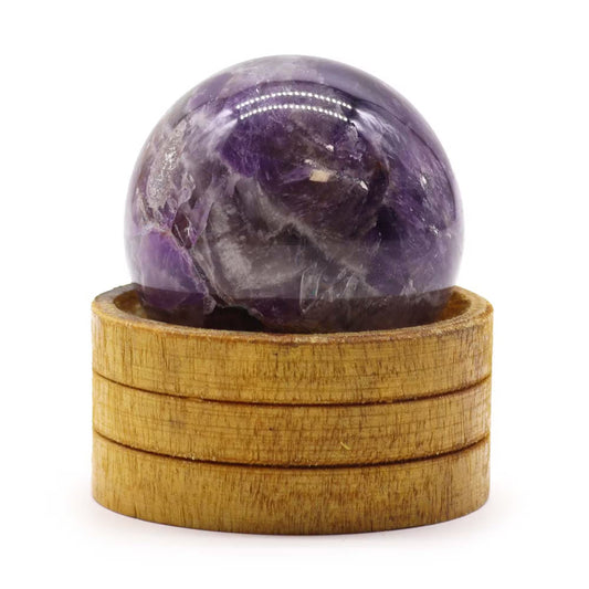Esfera de Cristal de Ametista com Base de Madeira - 40mm