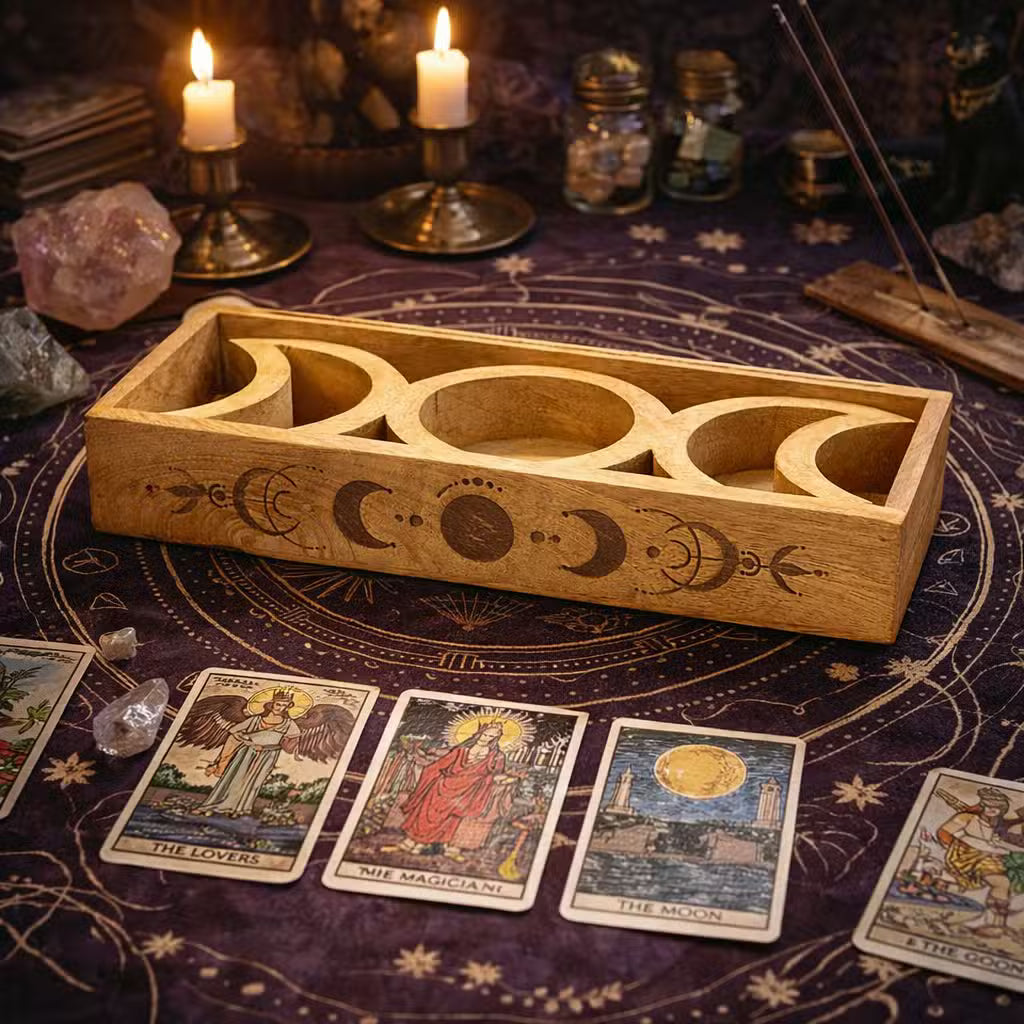Bandeja de Tarot con Fases Lunares y Soporte para Cartas