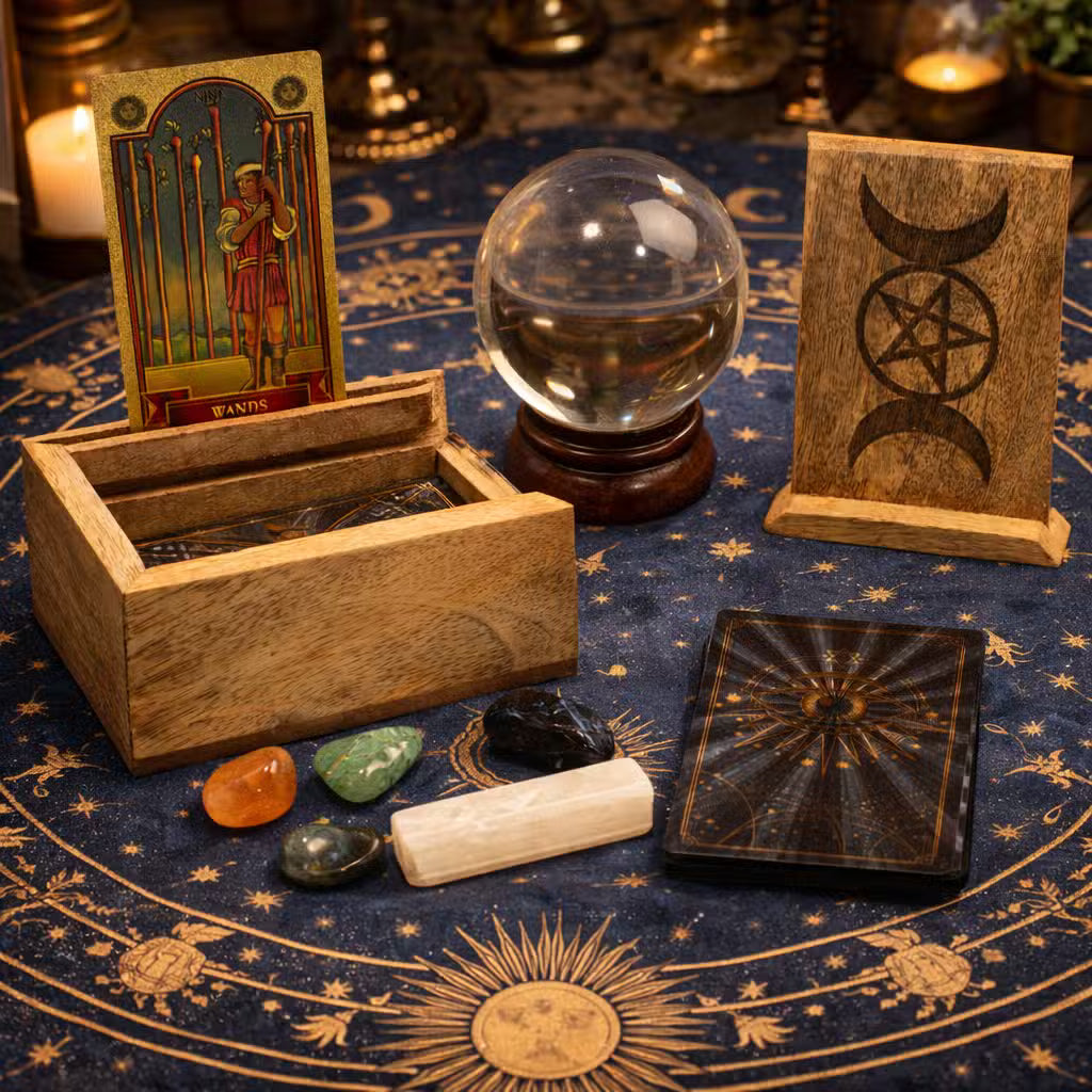 Caja de Tarot de Madera con Soporte para Cartas