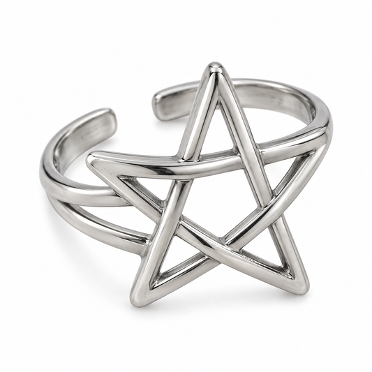 Anel Pentagrama de Aço Inoxidável - Proteção e Magia