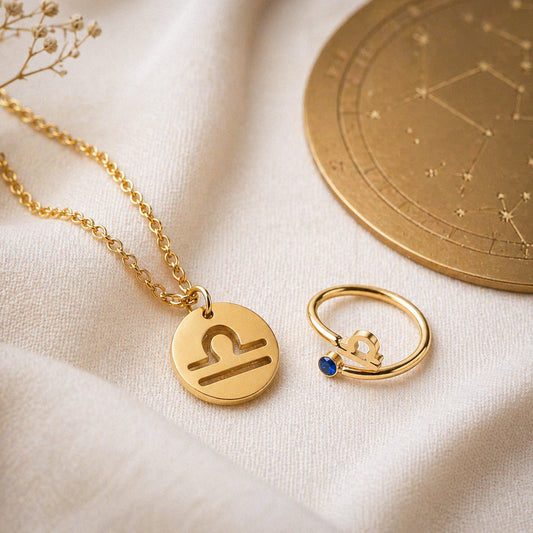 Conjunto AstroChic Banhado a Ouro - Signo de Balança