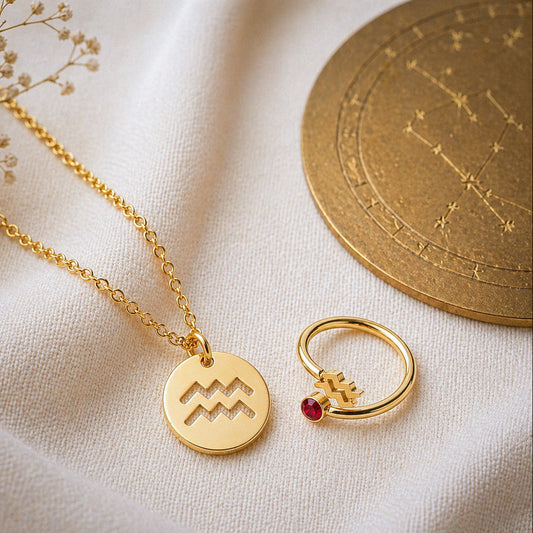 Conjunto AstroChic Banhado a Ouro - Signo de Aquário