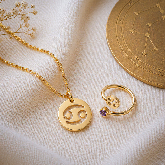 Conjunto AstroChic Banhado a Ouro - Signo de Caranguejo