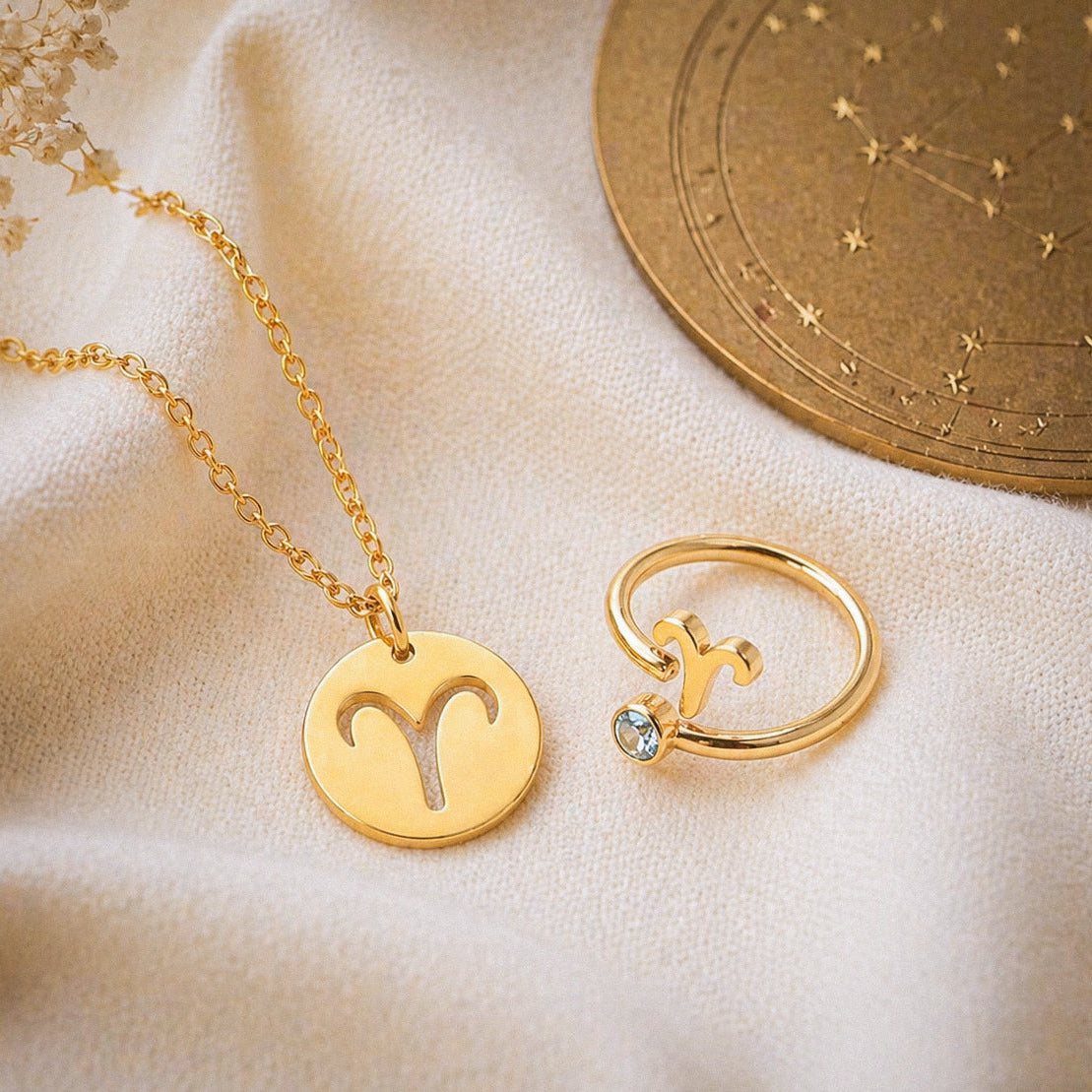 Conjunto AstroChic Banhado a Ouro - Signo de Carneiro