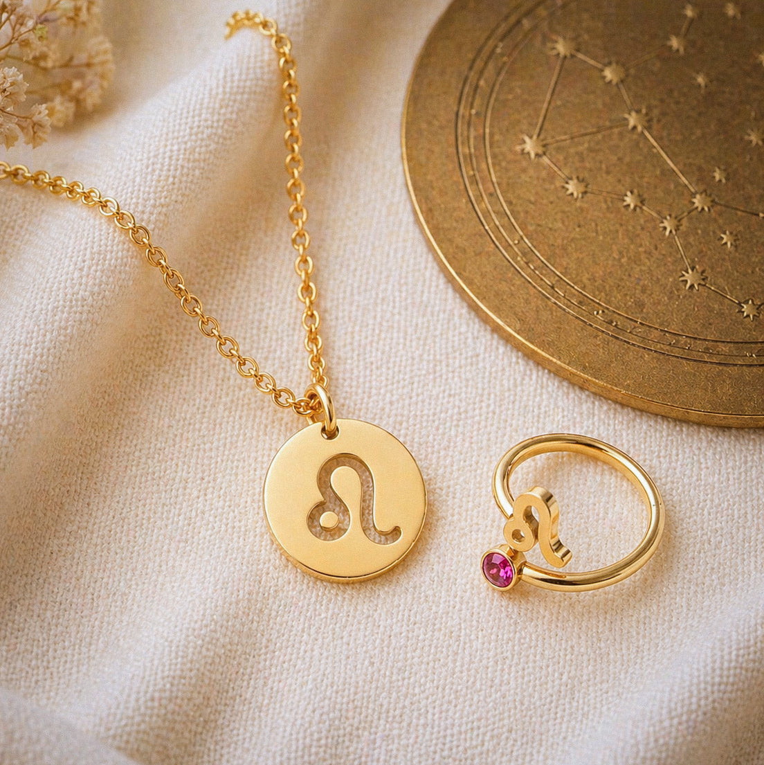 Conjunto AstroChic Banhado a Ouro - Signo de Leão
